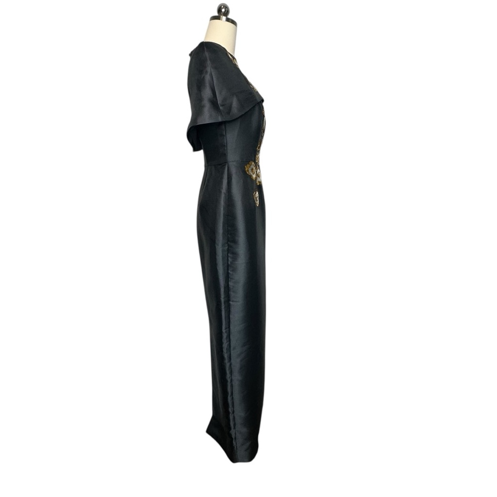Mestiza Eve Black Capelet Convertible Floral Column Gown| Size 6 - Picture 4 of 14